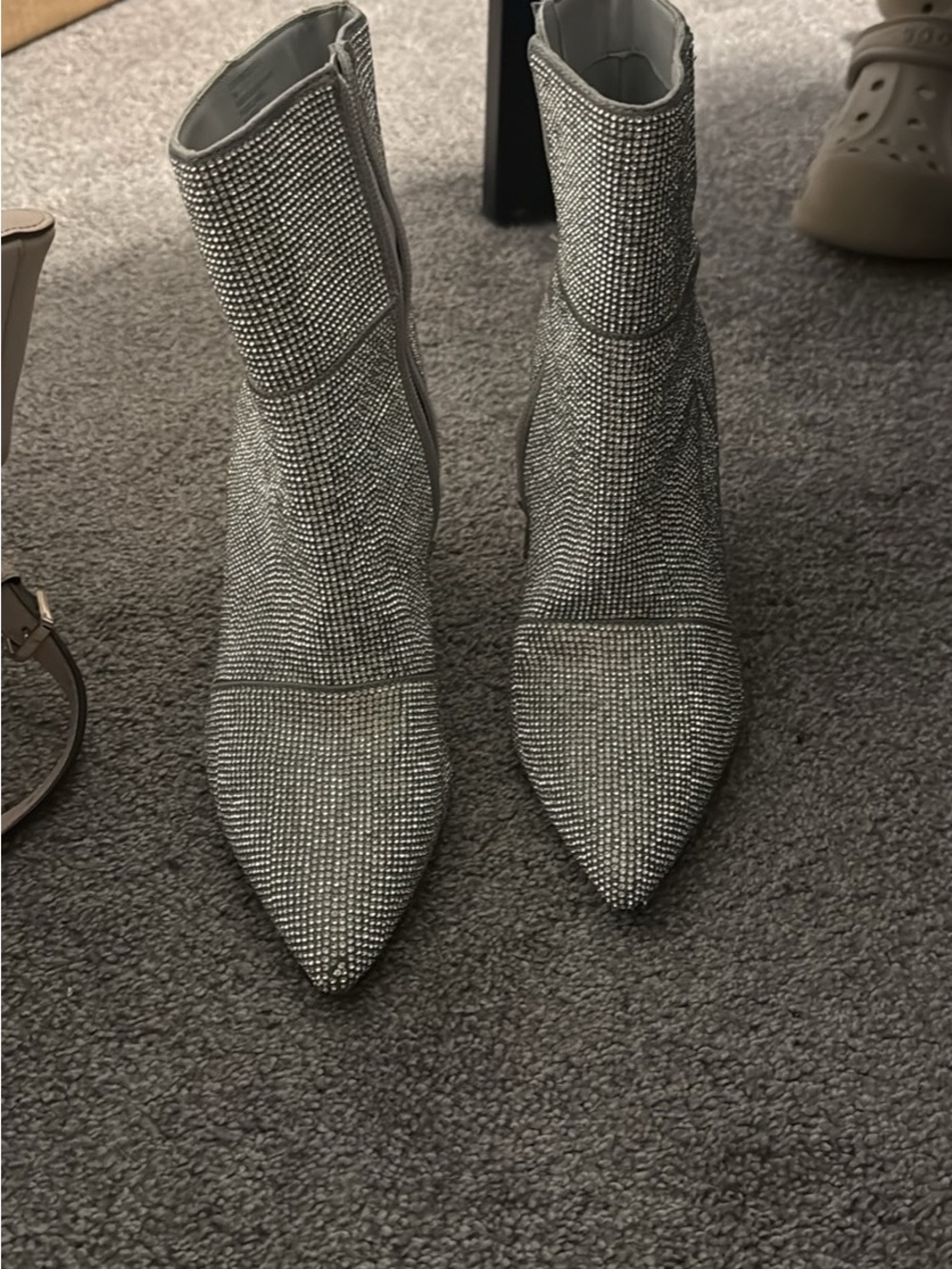 Madden Girl Silver Crystal-Studded Pointed Toe Ankle Boots